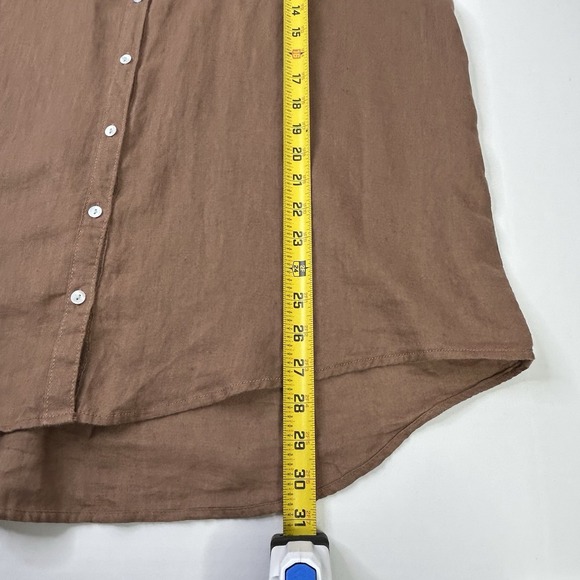 Sigrid Olsen 100% Linen Top Blouse Button Up Shirt Womens XL Brown Roll Tab - Picture 4 of 8